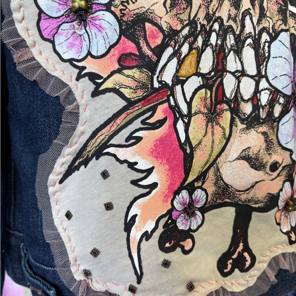 Customized Metallica Rockstar Blue Denim Jean Jacket with Skull Floral Design XL - Picture 9 of 14